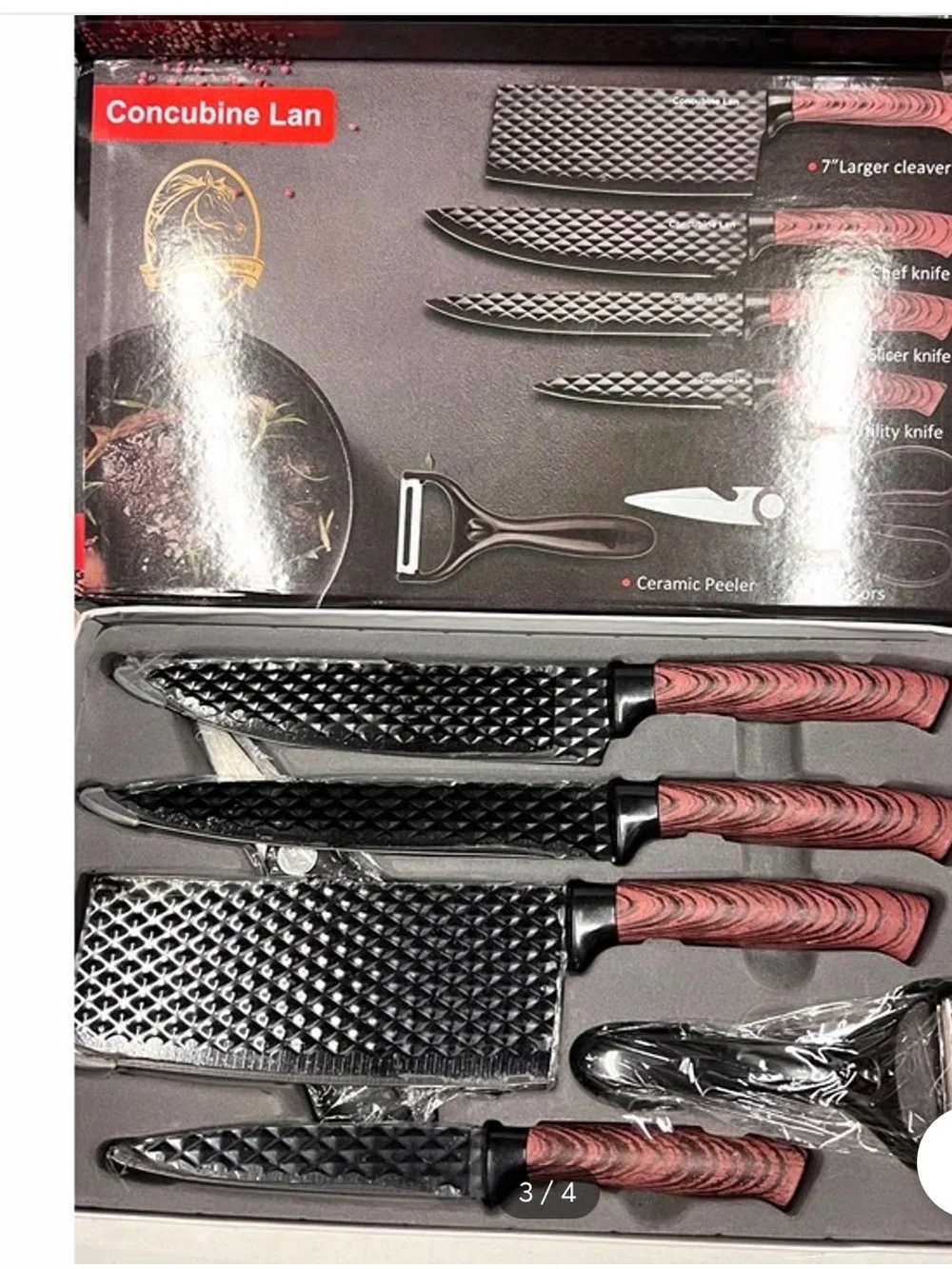 Concubine Lan 6-piece kitchen tool set black, non-stick coated blades and wood